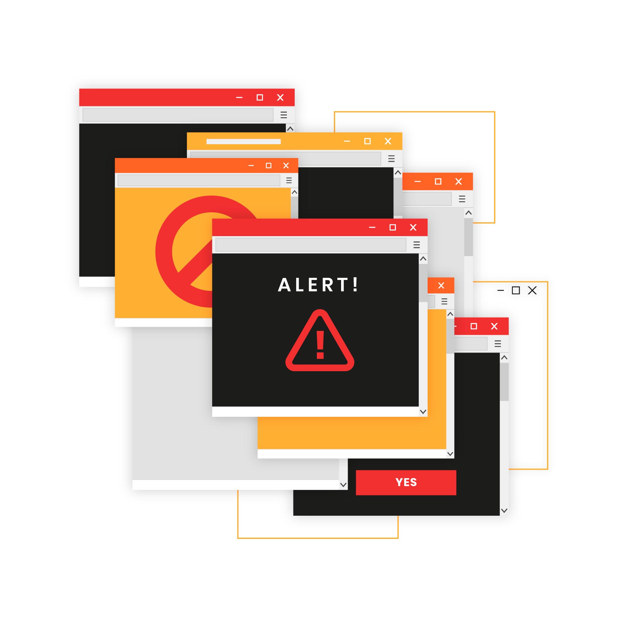 varie finestre di alert aperte